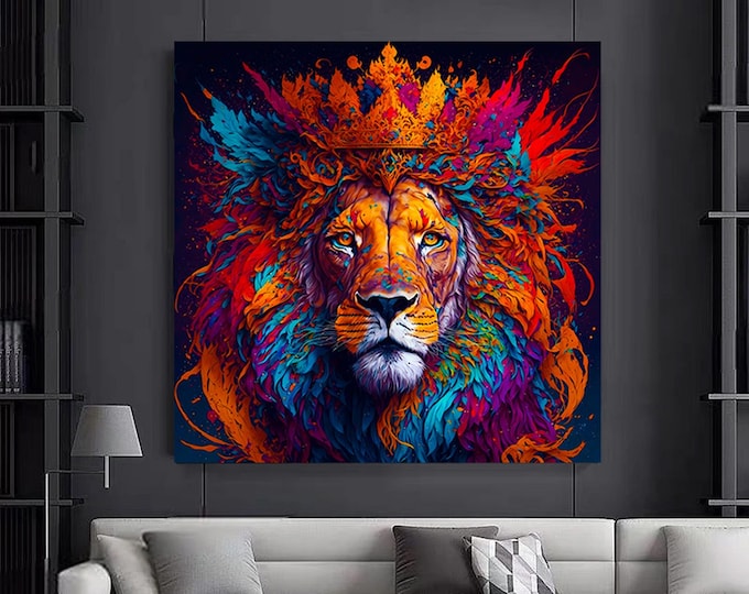 Colorful Lion abstract art Modern Animal art.Canvas Poster Print Wall Art Picture Living Room Home Decor