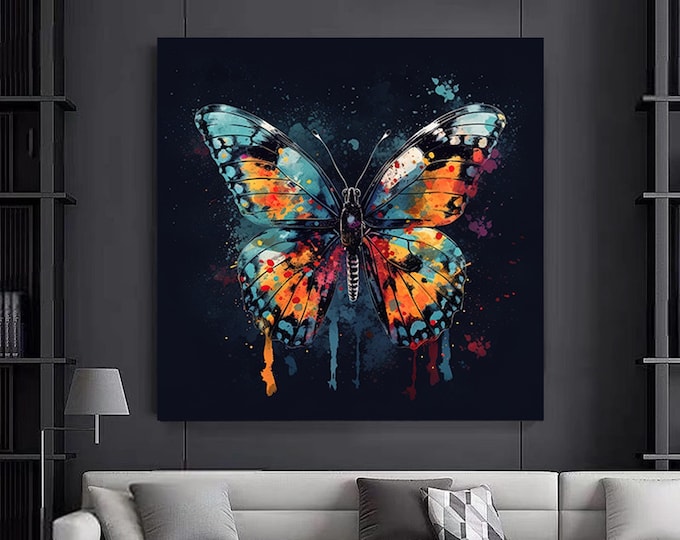 Colorful Butterfly Canvas Wall Art, Animal Print on Canvas, Butterfly Wall Decor, Colorful Canvas, Bedroom Wall Decor, Home Gift, Room Decor
