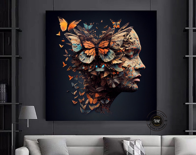 Woman with butterfly canvas print, butterfly canvas wall art, modern home decor, wall art canvas design, framed canvas ready to hang