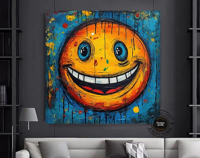Smiley Wall Art, Graffiti Prints Wall Art, Wall Decor Over The Bed Trendy Wall Art Print, Smiley Face Decor, Graffiti Art Canvas Painting