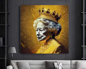 Queen Elizabeth II Canvas Art – Modern Royal Portrait, Vibrant Wall Decor
