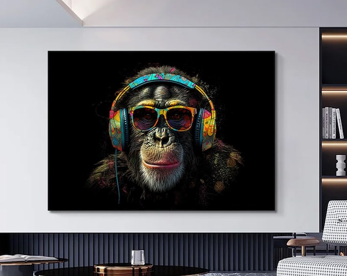 Abstract Graffiti Monkey, Funny Gorilla Wall Art Picture, Colorful Chimp Canvas Decor, Graffiti monkey Art, Colorful Monkey poster wall art