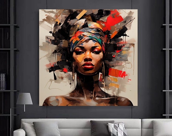 Colorful African Woman Canvas Art, African American Art, Modern art print, Fashion Decor, wall decor African, Wall Art