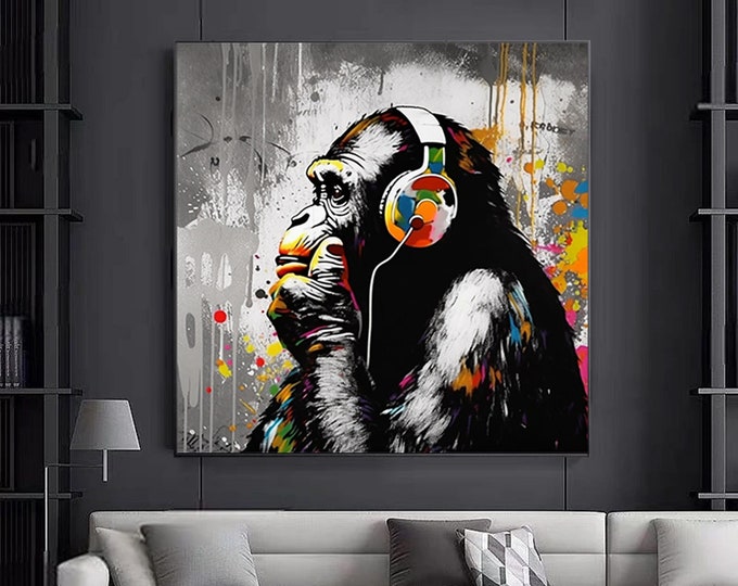 Abstract Graffiti Monkey, Funny Gorilla Wall Art Picture, Colorful Chimp Canvas Decor, Graffiti monkey Art, Colorful Monkey poster wall art