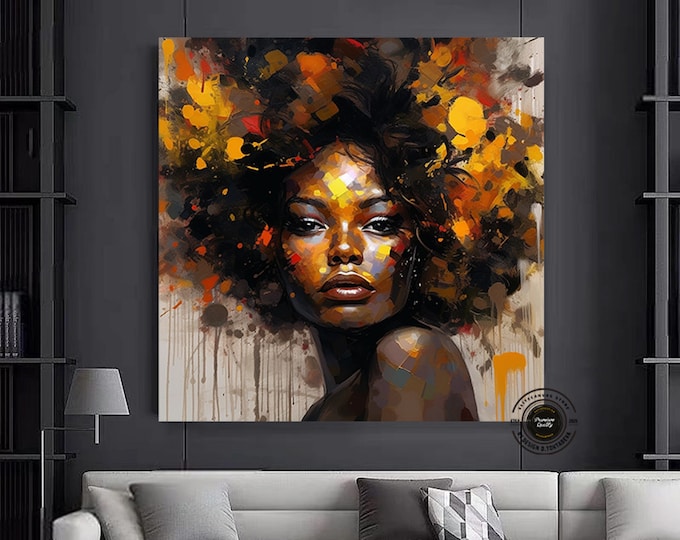 African American Art Canvas Large, Black Woman Portrait Art, Abstract African Woman Print, Colorful Abstract Art Prints, Oversized Wall Art