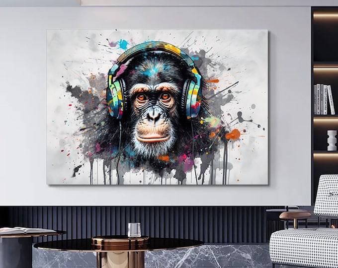 Abstract Graffiti Monkey, Funny Gorilla Wall Art Picture, Animal Wall art, Colorful Chimp Canvas Decor, Graffiti monkey Art, Colorful Monkey