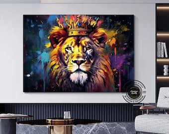 Graffiti Lion Canvas Art Print: Colorful King Lion Wall Decor