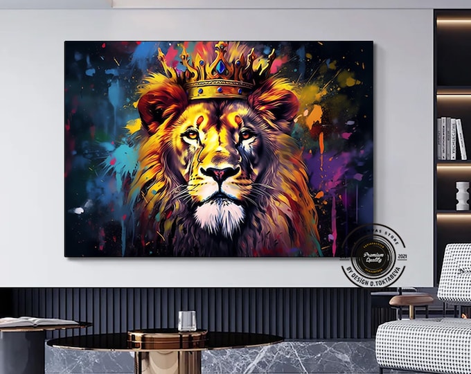 Graffiti Lion Canvas Print Art, Colorful Paintings on Canvas, Home Wall Decor, King Lion Wall Art, Abstract Lion Poster, Animal Wall Art