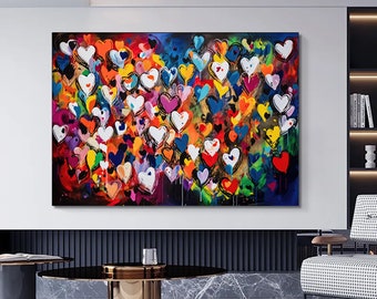 Banksy Graffiti Art Street |Graffiti Hearts Love | Graffiti wall art print | Banksy paint hearts | Large Framed Wall Art Set | ready hangig