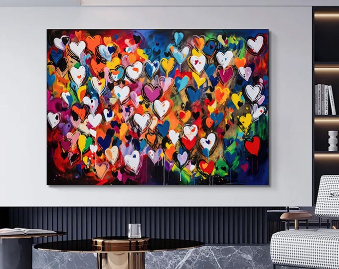 Banksy Graffiti Art Street |Graffiti Hearts Love | Graffiti wall art print | Banksy paint hearts | Large Framed Wall Art Set | ready hangig