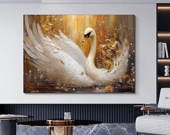 White Majestic Swan Bird Modern Painting Design Home Decoration Canvas Print Wall Art Picture