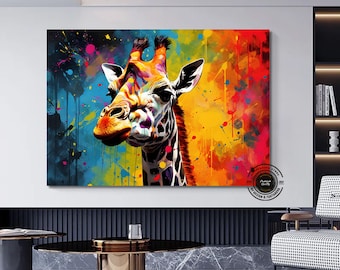 Graffiti Giraffe Canvas Painting: Abstract Wall Art, Ready to Hang