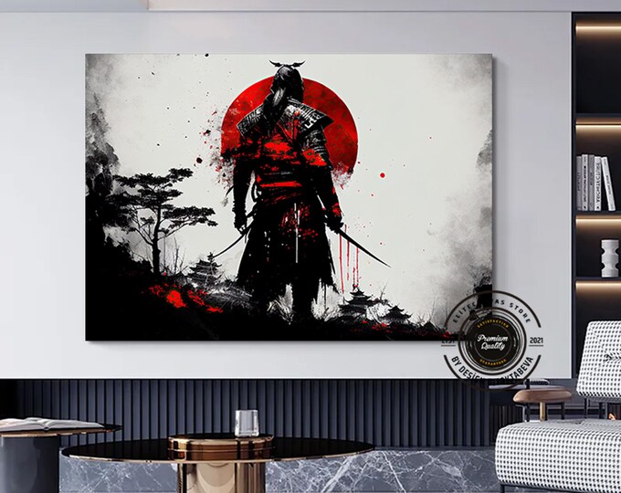 Oil painting style Samurai canvas wall art, Samurai wall decor. Samurai poster art.