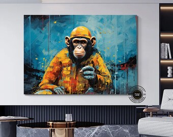 Abstract Graffiti Monkey Canvas Art: Colorful Chimp Wall Decor