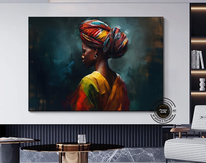 Colorful African Woman Canvas Art, African American Art, Modern art print, Fashion Decor, wall decor African, Wall Art