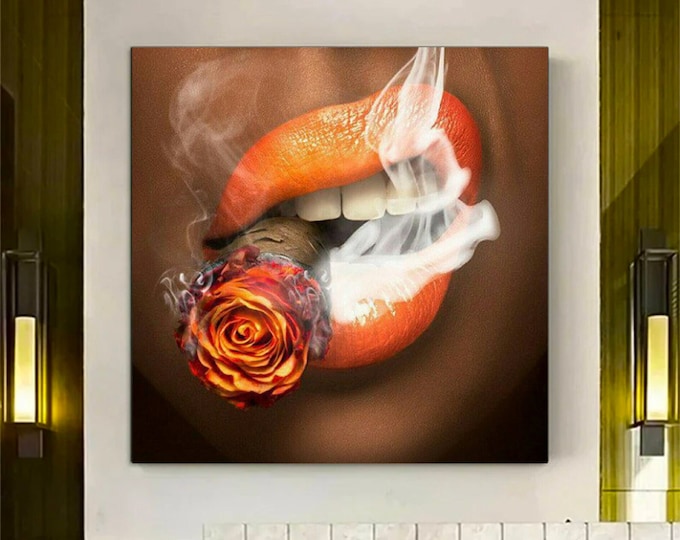 Woman Smoking Cigar Canvas Print, Woman Smoking, Club World, Fashion Art, Lip Design,