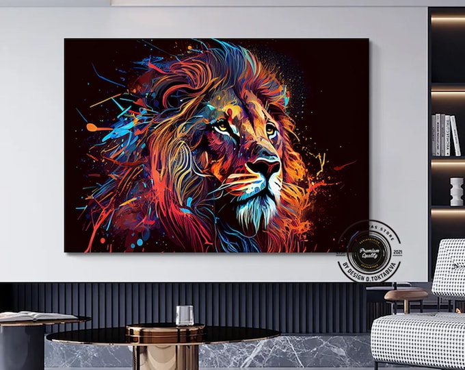 Lion Print Wall Art, Pop Art Print, Graffiti Art Canvas, Lion Head Wall Art Lion Artwork Print, Pop Culture Wall Art,