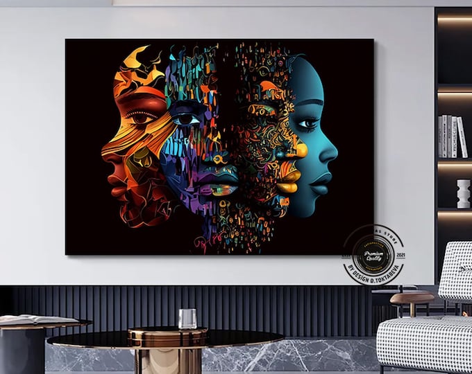 Black Women Art Prints Poster, African Women Painting, Black Girl Wall Art Canvas, Modern African Art Print, Wall Art Over The Bed Abstract