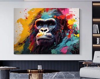 Abstract Graffiti Gorilla Canvas Art, Colorful Monkey Decor