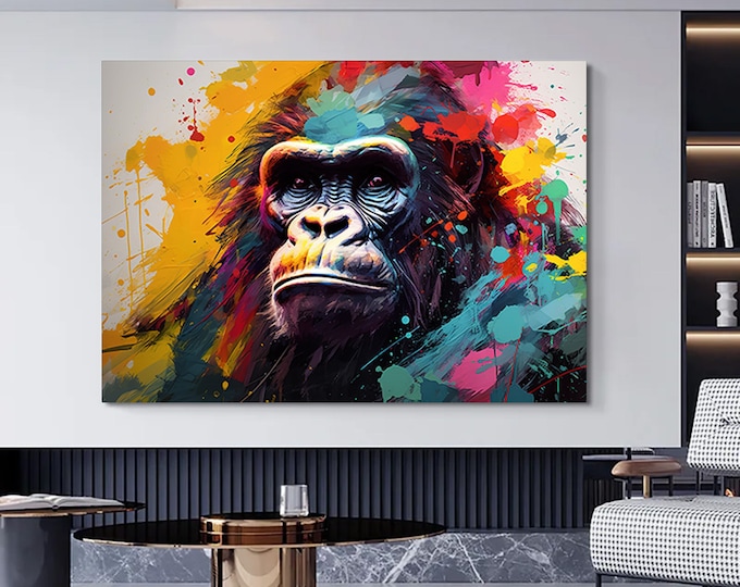 Abstract Graffiti Monkey, Funny Gorilla Wall Art Picture, Animal Wall art, Colorful Chimp Canvas Decor, Graffiti monkey Art, Colorful Monkey