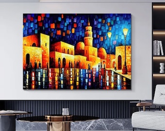 Night  Jerusalem İsrael bright abstract artCanvas Print / Modern Wall Art / Wall Decor / Artwork
