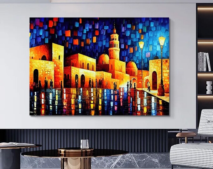 Night  Jerusalem İsrael bright abstract artCanvas Print / Modern Wall Art / Wall Decor / Artwork