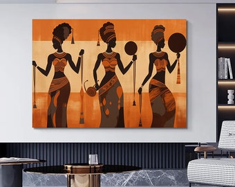 Abstract African Women Canvas Wall Art, Handmade