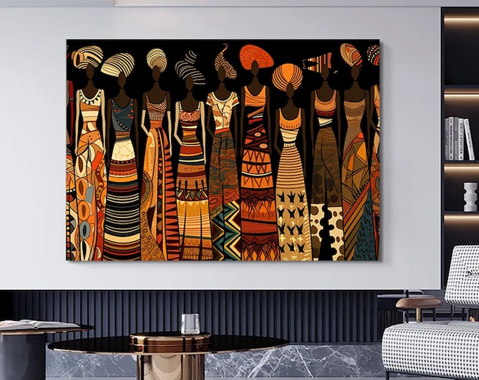 African Women Art Prints, Abstract African Print Art, African Women Wall Art, African Painting On Canvas, Oversized Wall Art, Above Bed Art