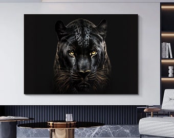 Black Panther Canvas Art: Black and Gold Abstract Painting