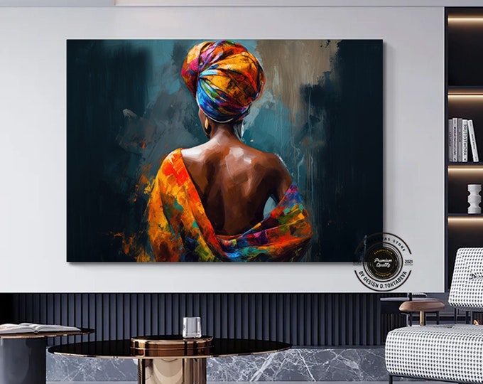 Colorful African Woman Canvas Art, African American Art, Modern art print, Fashion Decor, wall decor African, Wall Art