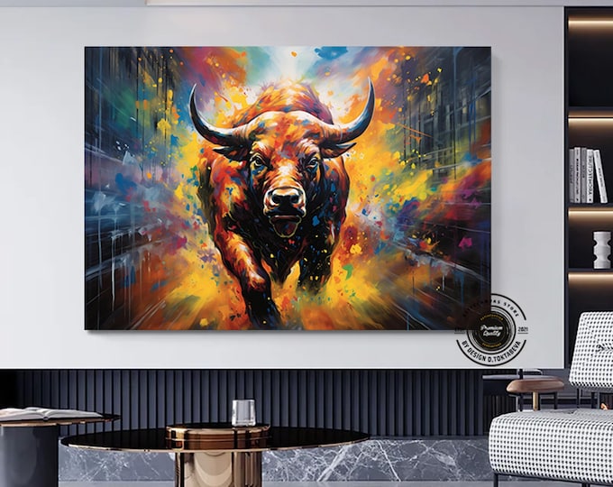 Bull Graffiti Wall Art, Animal Bull Art Graffiti Print, Modern, Urban, Street Graffiti Digital Art, Home, Office Wall Decor Poster