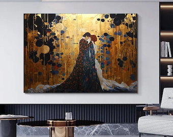 The Kiss Canvas, Gustav Klimt   style Canvas Art, Gustav Canvas Wall Art, Gustav Painting Canvas Print, Kissing Wall Art, Large Canvas, art