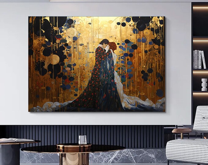 The Kiss Canvas, Gustav Klimt   style Canvas Art, Gustav Canvas Wall Art, Gustav Painting Canvas Print, Kissing Wall Art, Large Canvas, art