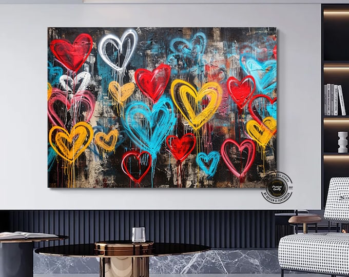 Banksy Graffiti Art Street |Graffiti Hearts Love | Graffiti wall art print | Banksy paint hearts | Large Framed Wall Art Set | ready hangig