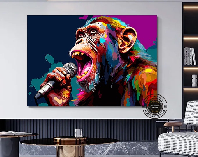 Abstract Graffiti Monkey, Funny Gorilla Wall Art Picture, Animal Wall art, Colorful Chimp Canvas Decor, Graffiti monkey Art, Colorful Monkey