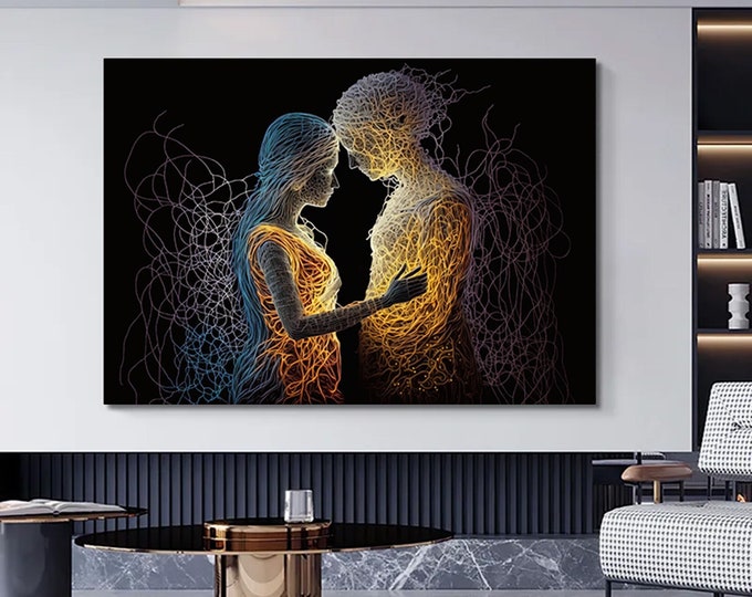 Love composed inhabiting two bodies canvas wall art.Two Love canvas painting.
