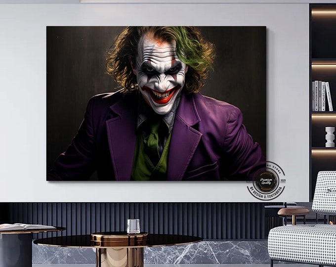 The Joker Canvas Print, Joker Wall Art, Joker Portrait Wall Art, Joker Print,The Joker Poster, Comic Wall Art, Movie Wall Decor