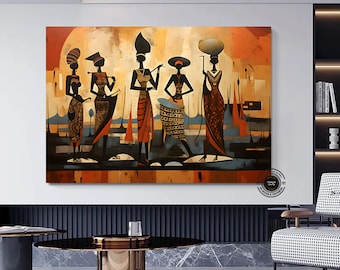 African Girls and Musicians Canvas Art: Ethnic Music and Dance