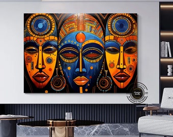 Abstract African Tribal Mask Canvas Wall Art