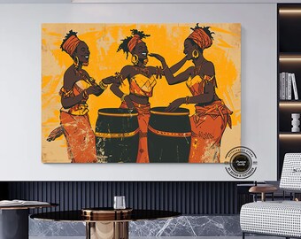Framed African Woman Art Print: Abstract Afro Drummers Poster