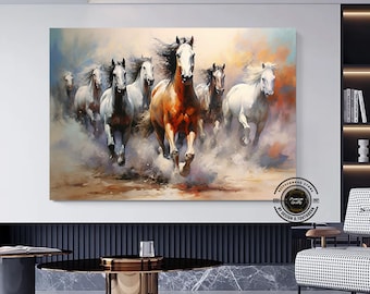 Running Horses Canvas Wall Art: Wild Animal Painting, Ready to Hang