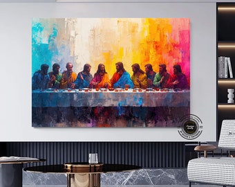 The Last Supper Canvas Wall Art: Religious Mural Painting, Extra Large
