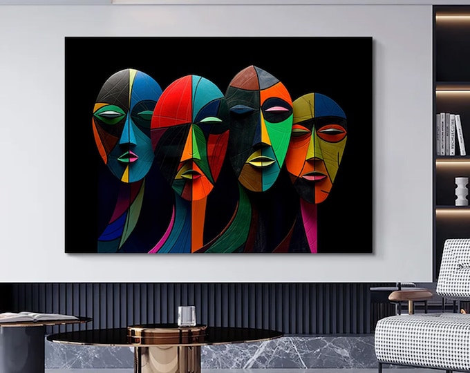 Contemporary Art Canvas, Abstract People Wall Decor, Abstract Canvas Art, Colorful Face Canvas Art, Human Face Poster, Modern Wall Decor,