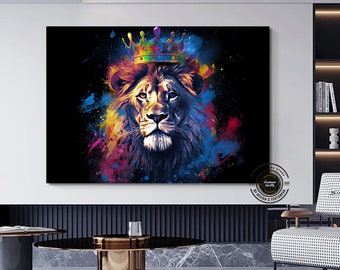 Graffiti Lion Canvas Print: Colorful Abstract King Lion Wall Art
