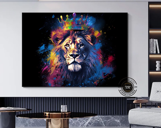 Graffiti Lion Canvas Print Art, Colorful Paintings on Canvas, Home Wall Decor, King Lion Wall Art, Abstract Lion Poster, Animal Wall Art