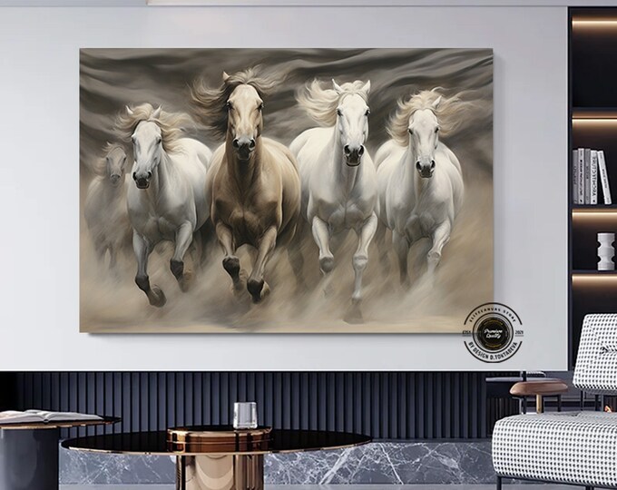 Extra Large Modern Abstract art geometry gold element animals running horses abstract canvas wall art.Horse wall canvas print painting.