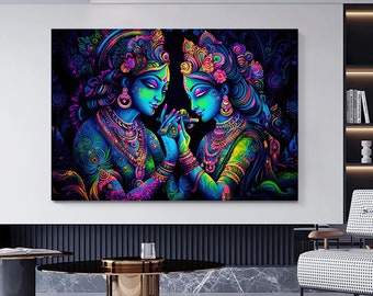 Pintura al lienzo de Radha Krishna, impresión artística tradicional de la India