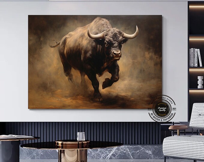 Bull canvas painting,Colorful bull,Bull painting art,Bull wall decor,Highland cow,Bull Abstract Canvas,Animal Painting,Big bull art