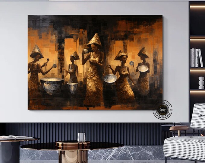 Colorful African Girls and Musicians Canvas Enjoyable Ethnic Music and Dance African Girls Ethnic Africa Style