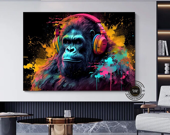 Abstract Graffiti Monkey, Funny Gorilla Wall Art Picture, Animal Wall art, Colorful Chimp Canvas Decor, Graffiti monkey Art, Colorful Monkey